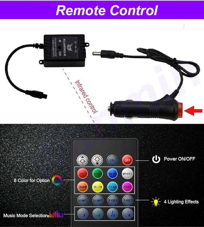 Led Interior Car Lights, Controller Led Lights for Cars, Multicolor Music Underglow Lighting Kits with Wireless Control and Sound Active Function, Car Charger Included, DC 12V