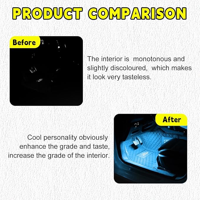 Car LED Strip Light, 48 LEDs RGB Neon Interior Atmosphere Lights, 12V Under Dash Ambient Night Light, USB Port Auto Interior Decorative Lamp, Universal Car Accessories (Ice Blue)