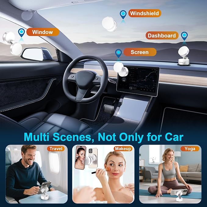 OOCC Vacuum Magnetic Phone Holders for Your Car, 360°Rotating Adjustable Magsafe Car Phone Mount, Foldable Magnetic Car Phone Holder for All Smartphones & All Car Models, White