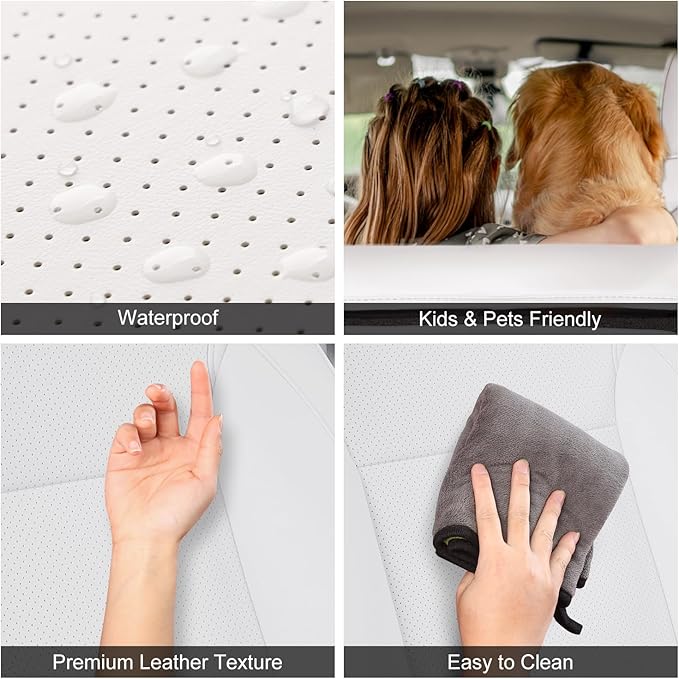 Car Seat Covers for New 2025 Tesla Model Y Juniper Nappa Leather Car Interior Seat Airbag Compatible Cushion Cover Full Set Custom Fit 2025-2026, Nappa White