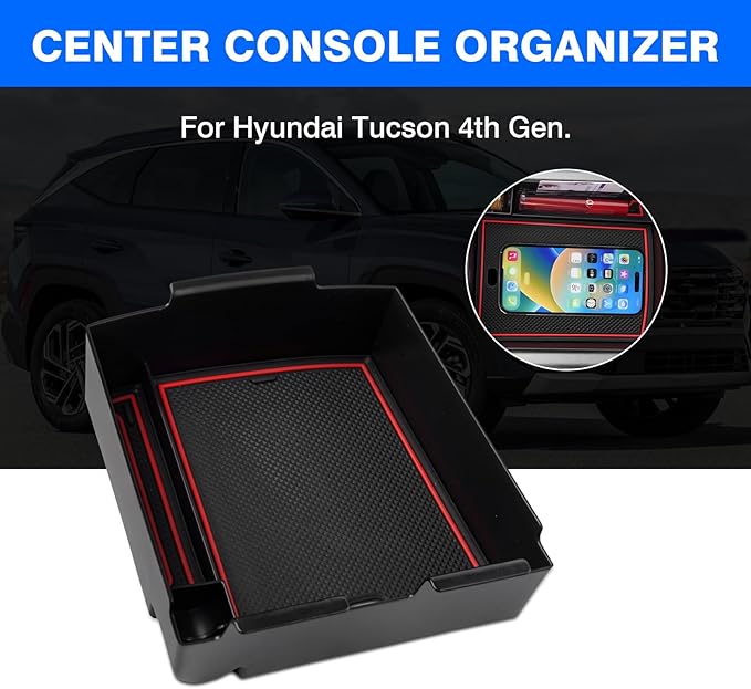 Autorder Center Console Organizer for 2025 Tucson Limited Accessories Armrest Storage Box Secondary Insert Tray with 2 Color Mats