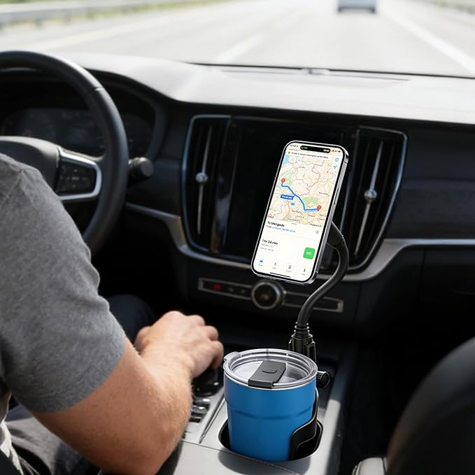 Magnetic Cup Holder Phone Holder for Magsafe, 360° Adjustable Long Gooseneck & Powerful N54 Magnet Cell Phone Mount for Car Compatible with iPhone & Samsung & All Smartphones