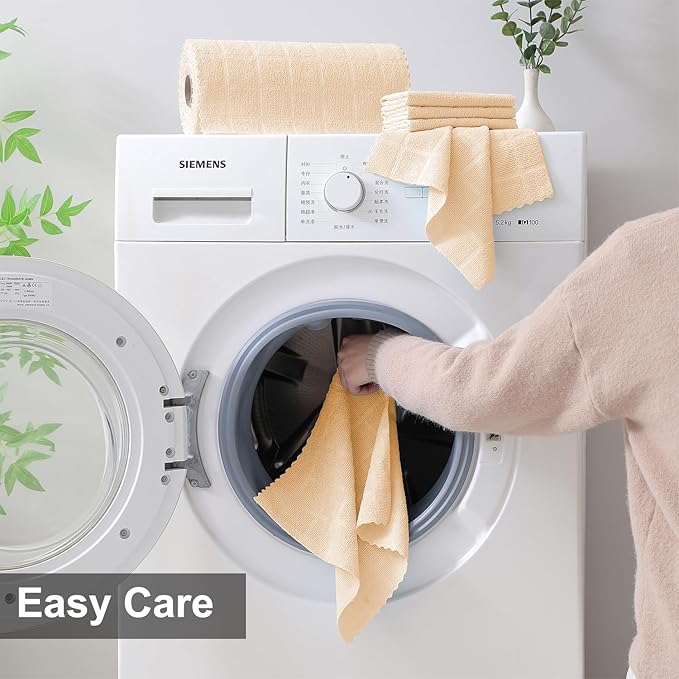 80 Pack Microfiber Cleaning Cloth Roll,Lint Free Rags Paper Towels & Tear Away Reusable Towels,Washable Shop Rags,Wash Cloths Dish Rags(12" x 12") for Car Kitchen Window Garage-Apricot Yellow