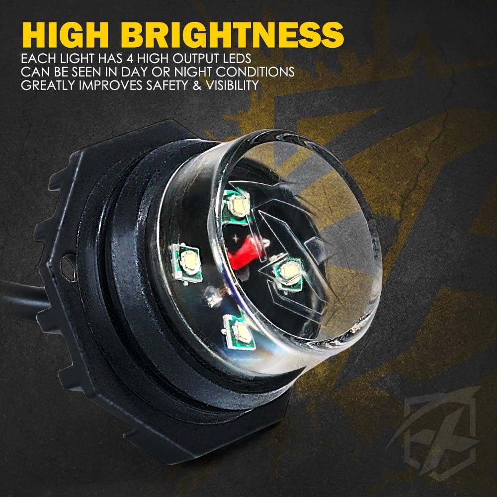 Xprite White Amber LED Hideaway Strobe Lights Kit 20 Flashing Patterns w/Control Panel Headlights Taillights Fog Marker Light Mounting, for Construction Emergency Vehicles Trucks SUV Vans Cars 6 PCs