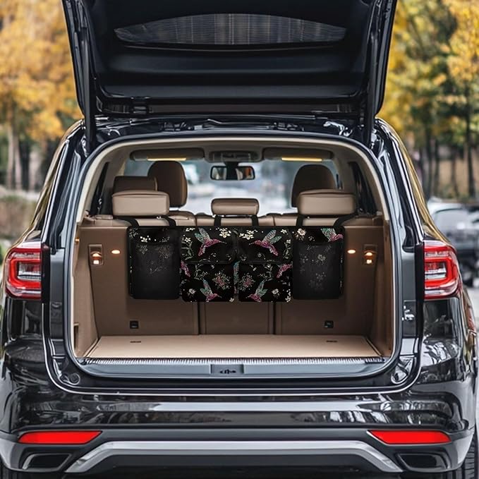 Hummingbird Trunk Organizer Car Women Floral Flowers Foldable Backseat Hanging Organizer,Sturdy Space Saving Expert