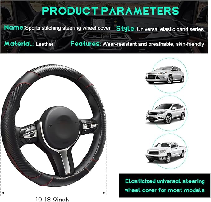 Car Steering Wheel Cover, 15 inch Carbon Fiber Microfiber Leather Elastic Steering Wheel Protector, Breathable Anti-Slip Comfortable Steering Wheel Covers for Most Cars (Black)