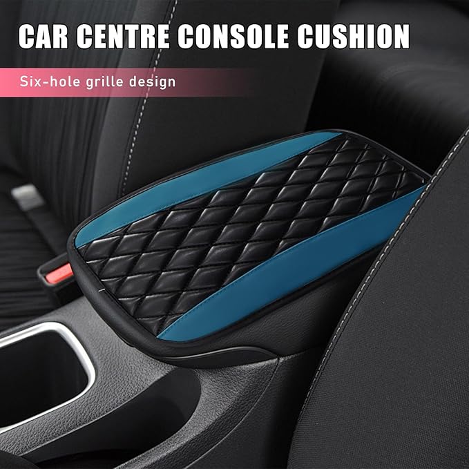 Car Center Console Cushion Pad, PU Leather Waterproof Auto Armrest Box Cover Protector, Comfortable Armrest Seat Box Cover Mat, Universal Car Accessories for SUV Truck (Black Green)