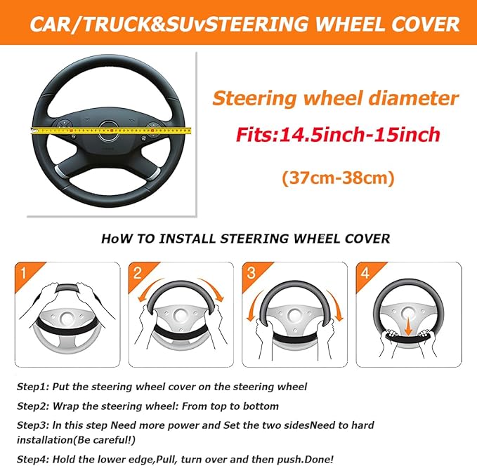 Car Steering Wheel Cover, 14.96" Leather Anti-Slip Vehicle Steering Wheel Protector with Fish Scale Graphic Grip, Automobile Interior Protection, Universal for Sedan Truck SUV (Red)