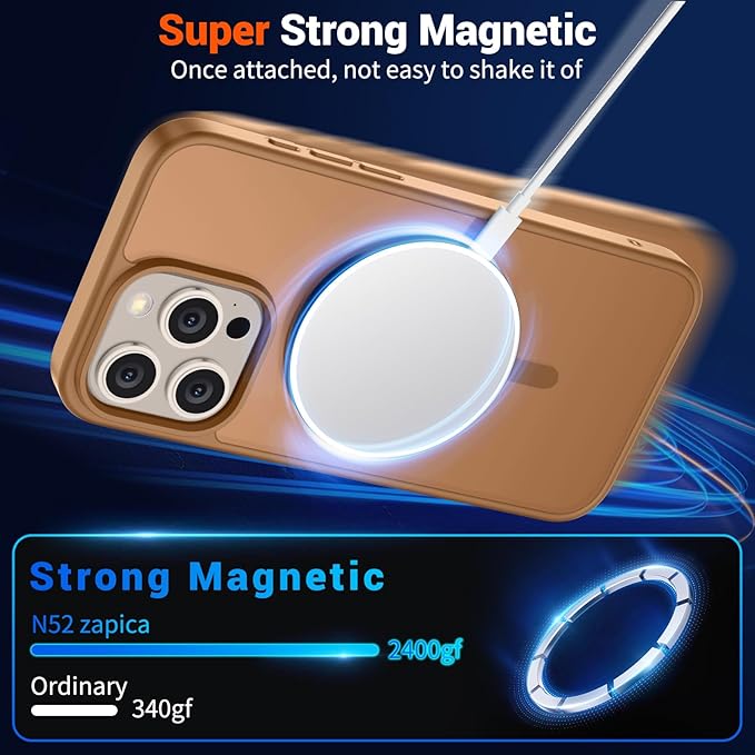 SUPFINE Magnetic for iPhone 15 Pro Case (Compatible with MagSafe) (Military Grade Drop Protection) Translucent Matte Shockproof Phone Cover,Brown