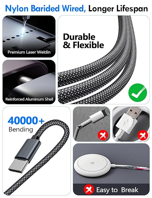 Travel Essentials for Apple Watch Charger,iPhone Charger,3 in 2 Type C/L/Magnetic Fast Charging Cable,Multi Charging Cable Portable Designed for iWatch Series,iPhone 17-11,Galaxy S26-S21,Car-4FT