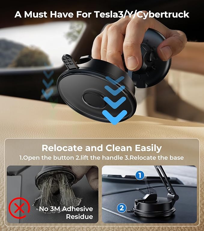 Certified Qi2 Car Phone Mount Charger for MagSafe, 360° Adjustable & Folding Arm, Universal Dashboard Windshield Mirror Screen Magnetic Holder for Tesla Model 3/Y Accessories & iPhone 17/16/15 Pro Max