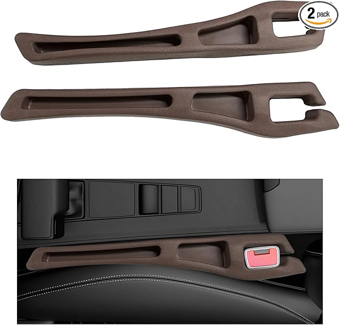 2 PCS Car Seat Gap Filler Organizer, No Drop Vehicle Seam Plug Organizer with Storage Slot, Multifunctional Console Side Gap Filler for Most Vehicles, Car Accessories (Brown)