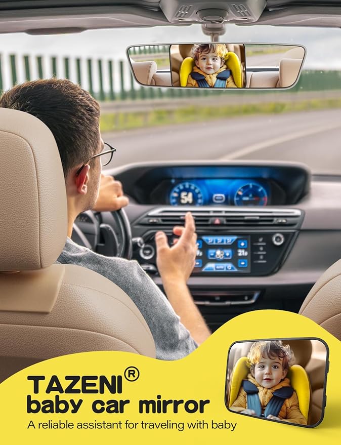 TAZENI Baby Car Mirror Hook Design Ultra Stable Car Seat Mirror for Baby Rear Facing Secure and Shatterproof CarSeat Mirrors 360° Clear View Newborn Essential Accessories