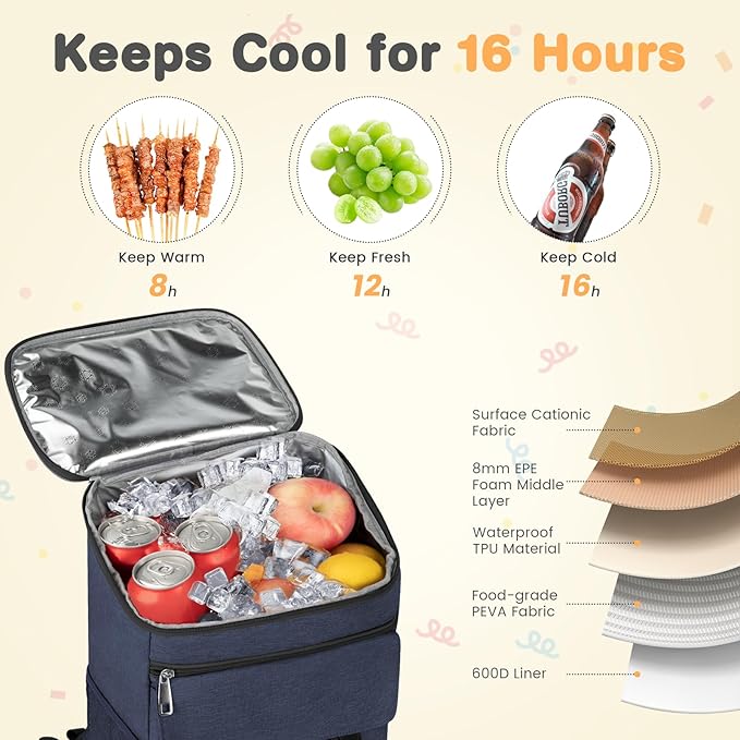 Cooler Backpack Soft Insulated Leak Proof 30 Cans Insulated Backpack Cooler Portable Picnic Camping Beach Hiking BBQ Lunch Backpack for Men and Women