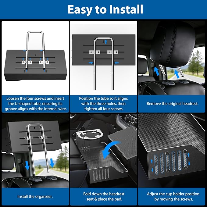 All Metal Front Center Seat Headrest Organizer Compatible with 2011-2025 2026 Ford F150 F250 F350 F450 F550 F650 Accessories, Compartment Tray Container Storage Box with Cup Holder(Jump Seat Only)