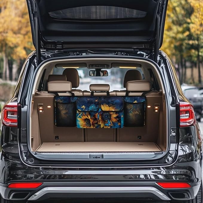Yellow Sunflower Butterfly Backseat Trunk Organizer for Car Hanging Collapsible Cargo Bag Car Storage Organizer,Sturdy Space Saving Expert