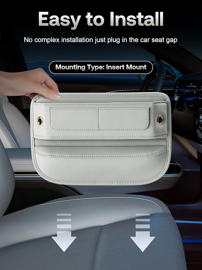 Universal Fit Premium Leather Car Seat Gap Filler Organizer, Center Console Organizer with Card Slots, Clever Gifts for Car SUV Truck Owners (Beige, 1 Pack)