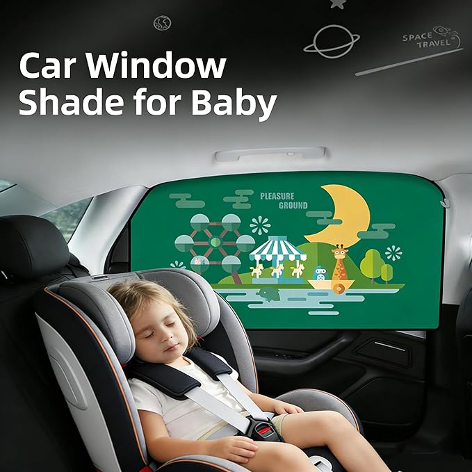 Magnetic Car Window Shade for Baby,Blackout Car Window Curtain,Car Shades for Side Windows,Sun Shade for Car Window baby,Cartoon Pattern Car Window Covers,UV Protection &Heat Blocking (Amusement park)