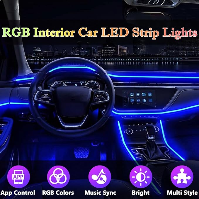 DEHERANE Interior Car LED Strip Lights, RGB 6 in 1 Ambient Lighting Kits with 315 inches Fiber Optic, 16 Million Colors APP Wireless Control Car Neon Lights, with Music Sync Function