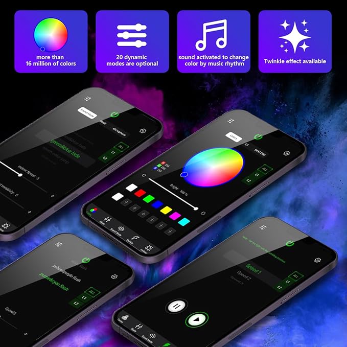 AMKI Dual Color 20W Twinkle Starlight Headliner Kit Mixed 860pcs*9.8ft Cables Fiber Optic Light Cable Sound Activated Music Mode APP/Remote Control Dual Port Light Box for Car Home Roof Decor