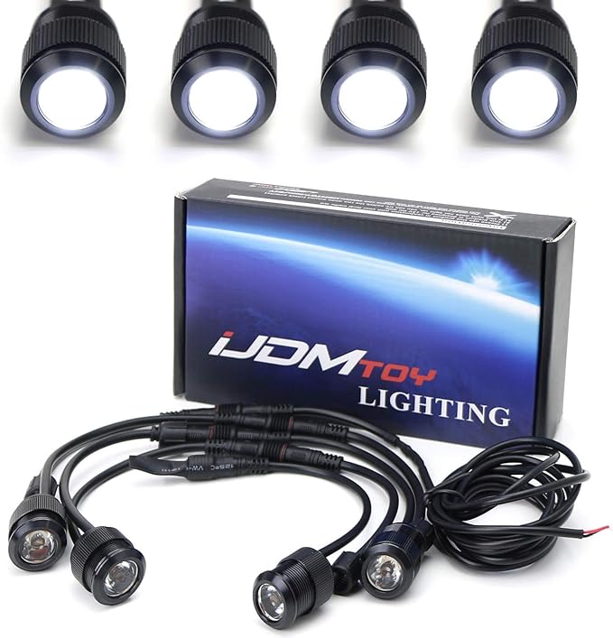 iJDMTOY 4pc Set 3W High Power LED Grille Mesh Mount Lighting Kit Compatible with Toyota FJ Cruiser 4Runner Tacoma etc., 6000K Xenon Projector Lens Spot Beam LED Lights