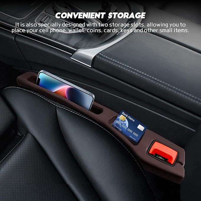 Hovom 2PCS Car Seat Gap Filler Organizer, Multi-purpose Automotive Seat Gap Storage Organizer for Key Phone Card, Auto Seats Crevice Filler Stop Things from Dropping, Car Accessories (Brown)