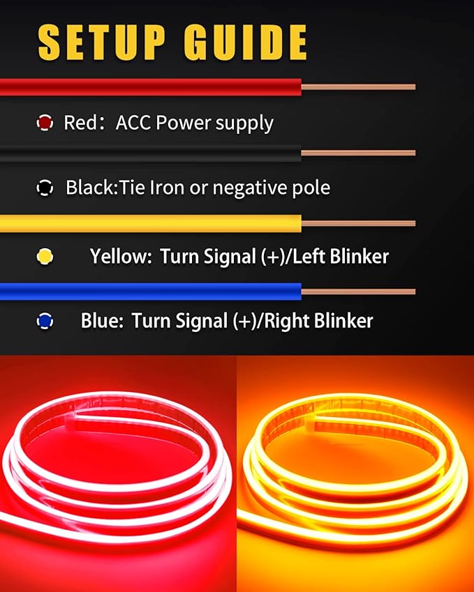 Sequential Turn Signal Led Light Strip Dynamic Scan Start Up Hood Lights Flexible DRL Daytime Running Light for Car,Truck,SUV,Dual Color Red Amber Flowing Switchback 12V 59inch /1.5M (1Set)
