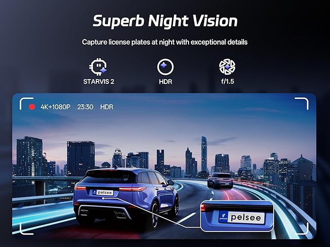 Pelsee S12 Pro Mirror Dash Cam with STARVIS 2 Sensor, Rear View Mirror Camera 5.8GHz WiFi, 4K Front and 1080P Rear Backup Camera for Car, ADAS &BSD, Voice Control, Color Night Vision, 64G Meomory Card