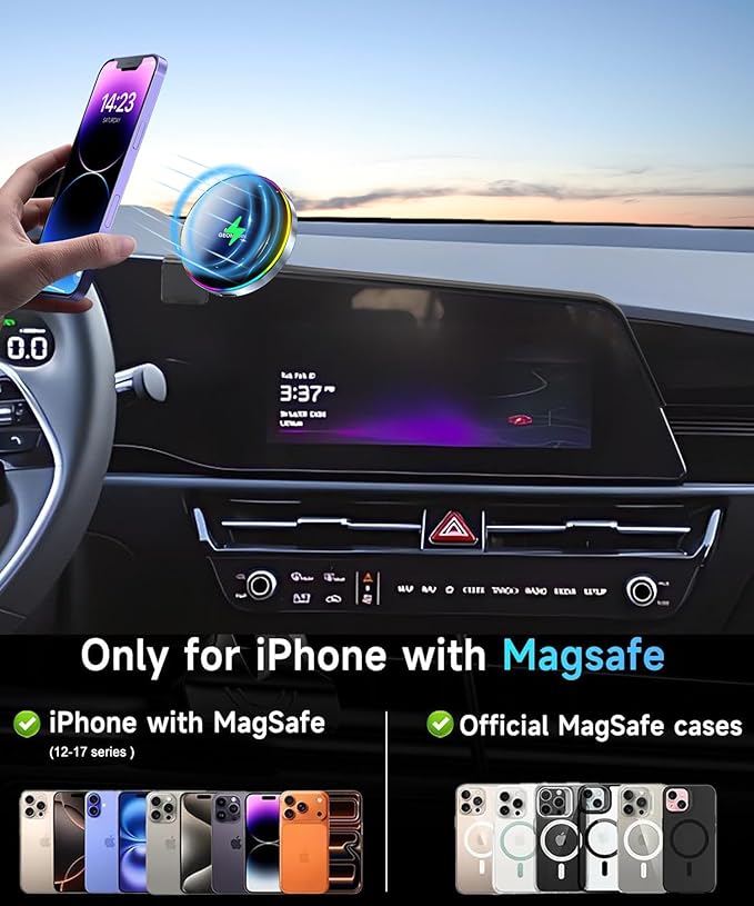 Car Phone Holder for Kia NIRO/NIRO EV/NIRO Hybrid 2023 2024 2025 Accessories 15W Fast Wireless Charger Screen Fixed Clip HandsFree Cell Phone Mount 360° Rotation (10.25 Inch)