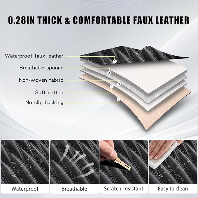 WELLDO Car Seat Covers Full Set, Leather Seat Covers for Car, Waterproof Car Seat Protector with Lumbar Support, Automotive Seat Covers Universal Fit for Most Cars SUV Truck(Black-w02)