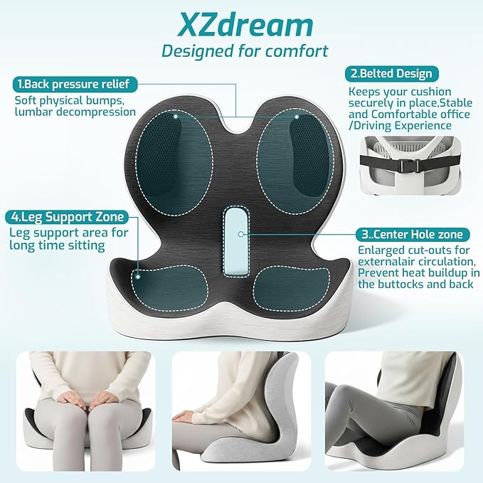 Ergonomic Seat Cushion,Office Chair Cushion with Lumbar Support Pillow,Car Orthopedic Seat Cushions,Designed for Sciatica,Tailbone,Back Pain Relief,for Office,Car,Truck,Home,Desk Chair