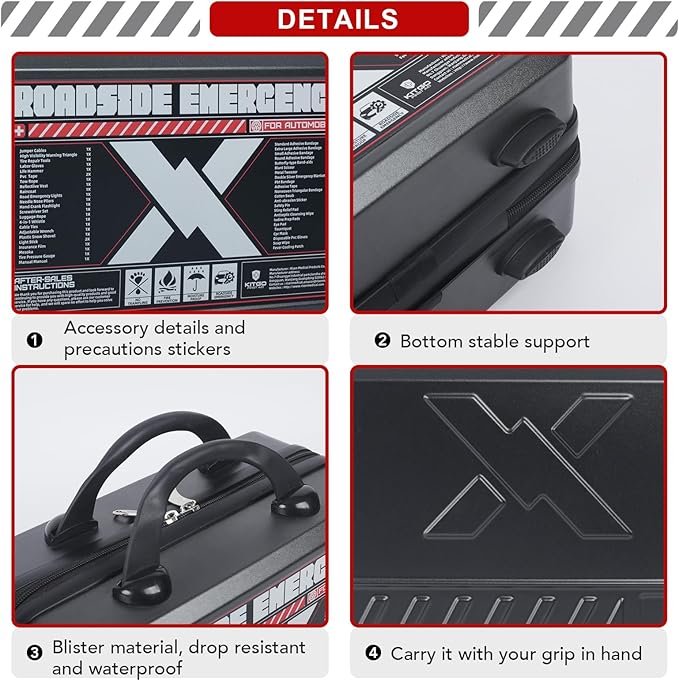 KITGO Roadside Emergency Car Kit (137Piece), with Jumper Cable, Car Safety Road Rescue Kit,Car Emergency Kit Gift for Father Women and Men,Tow Strap,Car Tool Kit (Black)