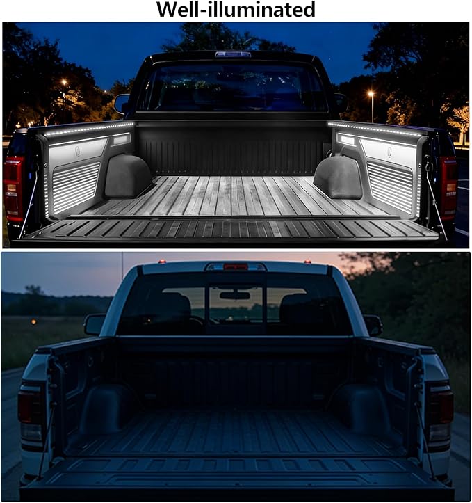 2Pcs 60-Inch Led Truck Bed Lights - Super Bright 2600LM 6000K White,IP67 Waterproof,with On/Off Switch & Fuse,Universal for Pickup/SUV/Van Bed Lighting