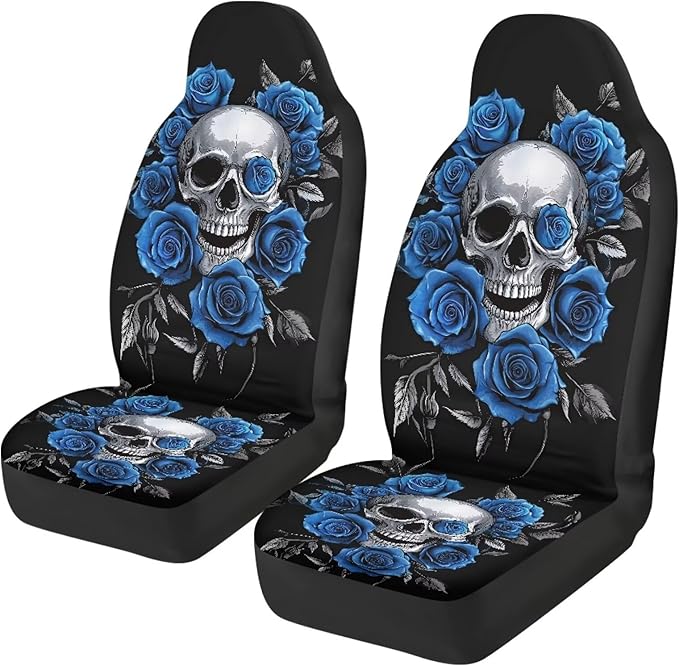Skull Blue Rose Car Seat Covers Anti Slip Car Seat Covers Front Seats Only Easy to Install and Clean Removable Automotive Accessories Universal Fit for Most Vehicle