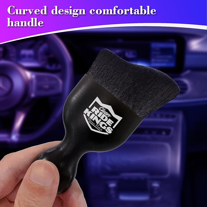 Car Interior Detailing Brush, Soft Bristle Auto Dashboard Dust Cleaner with Cover for Car Vents, Leather & Computer, Cleaning Supplies Gifts for Men Women - Black