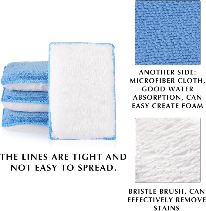 Mudder 8 Pcs Car Interior Scrubbing Sponge 5'' x 3'' Fiber Car Wax Applicator pad Household Cleaning Sponges for Leather Seat Couch Cleaning (Blue White)