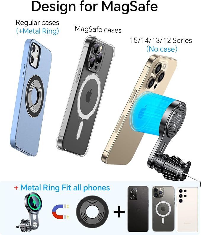 for 15W Magsafe Car Mount Charger【Long Arm】 Magnetic Wireless Car Charger Magsafe Charger Car Accessories Mag Safe Car Mount Holder Vent Magsafe Car Charger Mount for iPhone 16 Pro Max 15 14 13 Plus