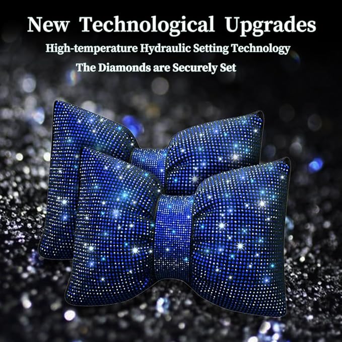 Automotive Headrest Cushion Colorful Bowknot Car Headrest Pillow Bling Bling Rhinestones and Crystal Support Black Bling Auto Accessories Driver Neck Support Blue 2Pcs