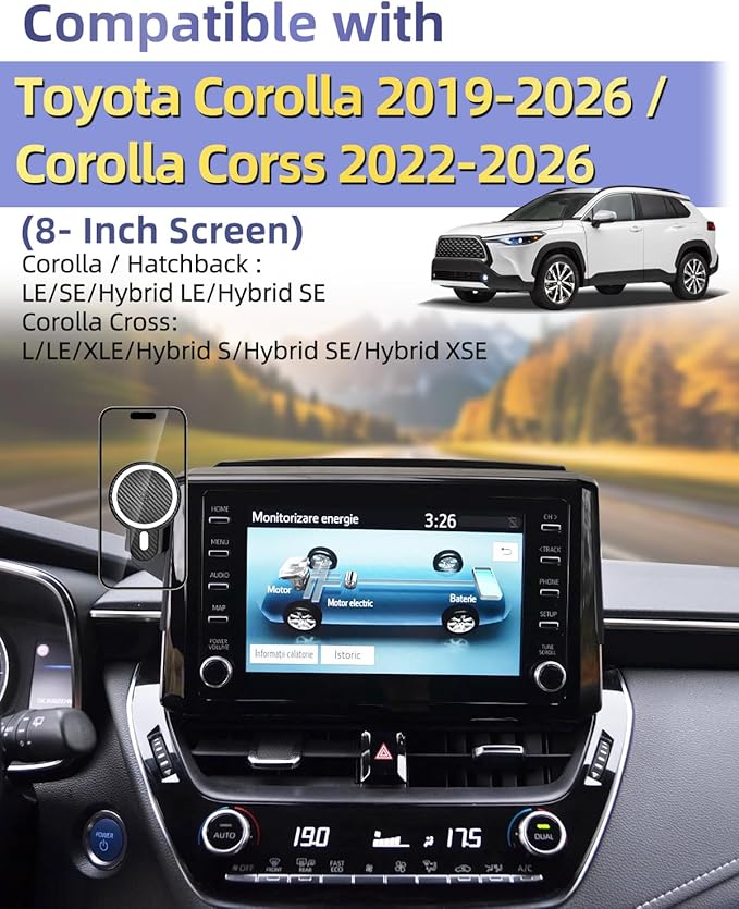 PZK Car Phone Mount for 2019-2025 2026 Toyota Corolla/Corolla Hatchback/Corolla Cross 2022-2025 2026 Accessories 8-inch Screen Magnetic 15W Fast Wireless Charging Car Phone Holder Not Affect Vent