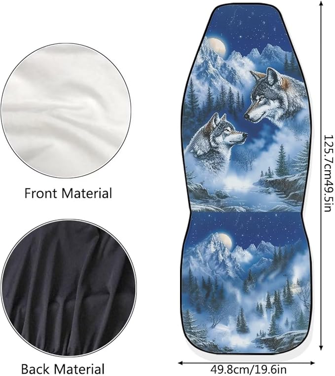 Forest Wolf Car Seat Covers Universal Front Car Seats Breathable Anti-Slip Back Fabric Removable Automotive Accessories Suitable for Cars SUV