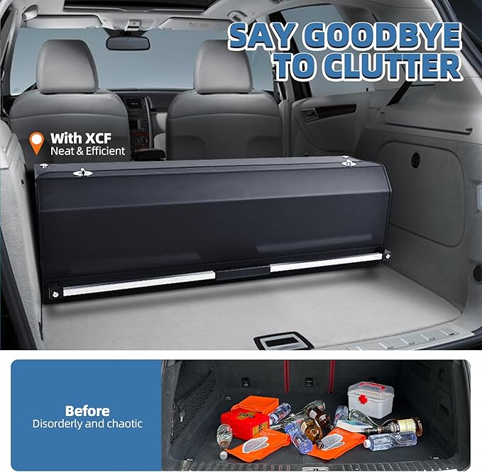 Car Trunk Organizer, Leather Trunk Organizer with LED Light Car Storage Box with Lid and Push-pull Handle Organizer Trunk Storage for SUV, Trunk, Minivan (Black, 40.5 x 11.4 x 12.2in)