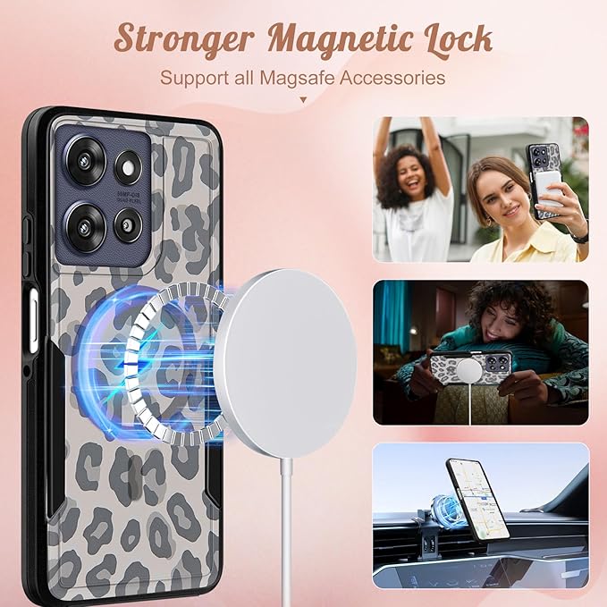 LISEVOfor Moto G Power 2025 Case - for Motorola Moto G Play 2025 Case Compatible with MagSafe Women Cute Girls Magnetic Protective Phone Cover Cool Fun Unique Leopard Heavy Duty Shockproof