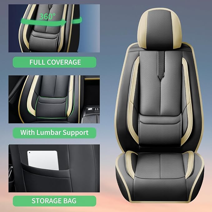 Fit Legacy Car Seat Covers for Subaru Legacy 2008-2023 2024 2025 2026 -Upgraded Premium Waterproof & Breathable Leather,Airbag Compatible,All-Weather Seat Cushion Protector,2 Front/Black-Grey