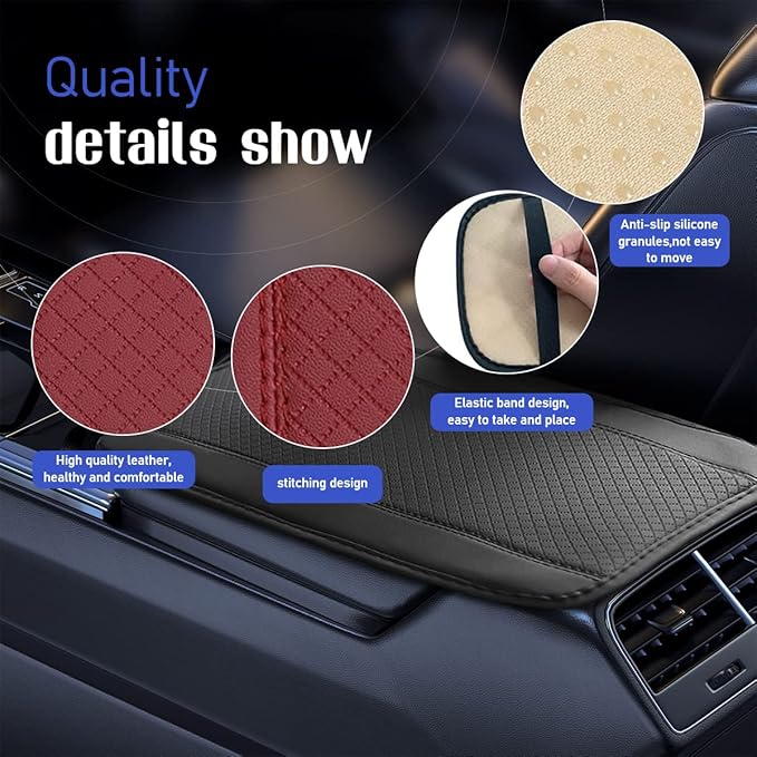 Ziciner Leather Car Center Console Armrest Pad, PU Waterproof Auto Seat Box Cover Protector, Hand Rest Cushion Protection Pad, Vehicles Interior Accessories Universal for Car,SUV (Wine Red)