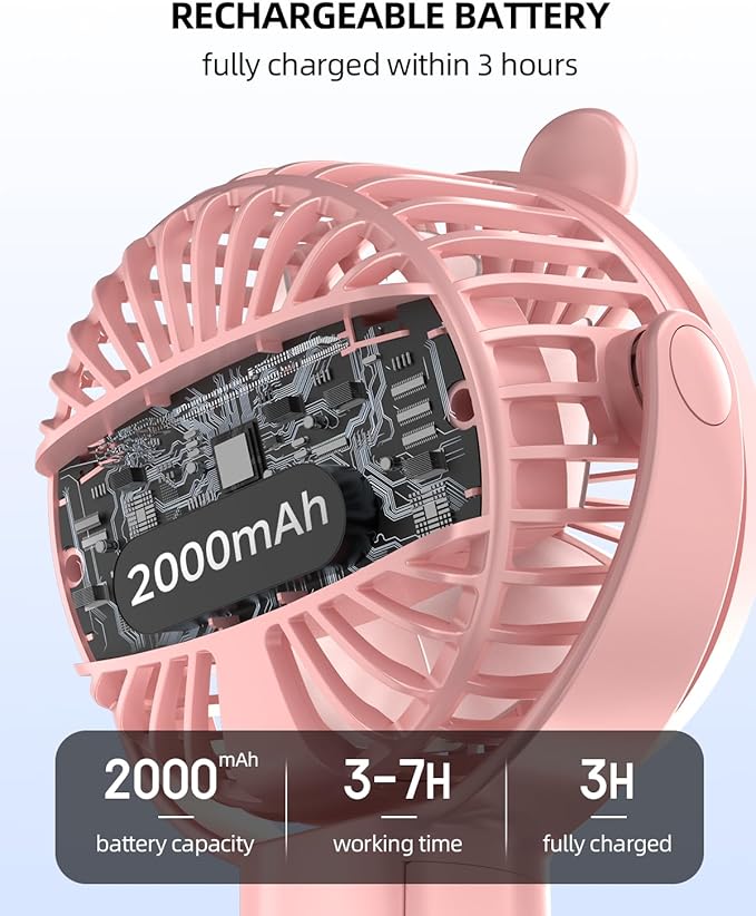 buywoo Portable Stroller Mini Fan, Small Rechargeable Personal Cooler w/ 360° Rotation, Baby Essentials for Car Seat, Crib, Bike, Treadmill, 3-Speed Battery Powered Stroller Accessories, Pink