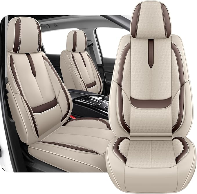 Fit for 98% of Mercedes Benz Car Seat Covers, Premium Nappa Leather Seat Cover, Fully Wrapped Protect Modern Style Seat Cover (2-Seat Standard, Beige & Brown)