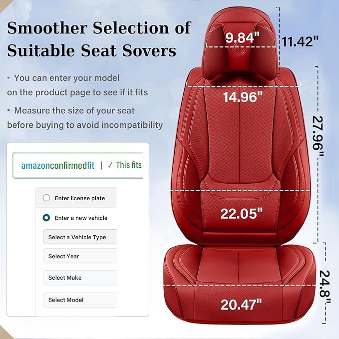 Coverado Universal Seat Covers Full Set, 5 Seats Universal Seat Covers for Cars, Waterproof Faux Leather Car Seat Covers with Head Pillow, Auto Protectors Fit for Most Sedans SUV Pick-up Truck-Red