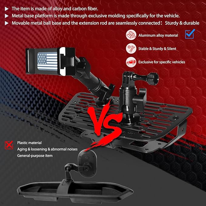 WXRYLYN 2Ways 2011-2018 Wrangler JK Pure Metal Dash Phone Mount Phone Holder for 2011-2018 J eep Wrangler JL Metal Dash Platform Go P ro Phone Mount