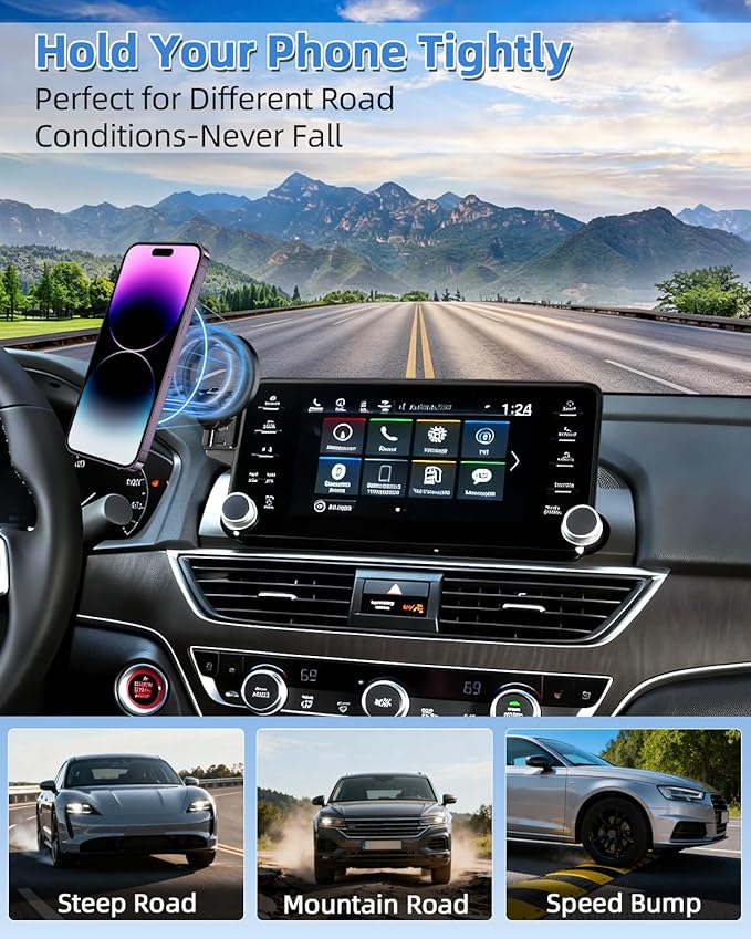 PZK Car Phone Mount for Honda Accord 2018-2022 Sport SE/EX/EX-L/Touring/LX Accessories 10th Gen Accord for 8-inch Screen 360° Rotation Compatible with MagSafe Phone Holder with Stroage Box