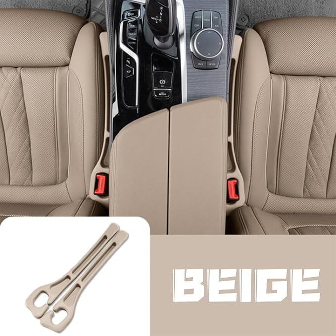 Car Seats Gap Filler Dual-Slot Car Seat Gap Organizer – with Belt Slot, Anti-Drop Gap Filler for Cars & SUVs – No More Lost Items, All Within Reach (2PCS) (Beige)